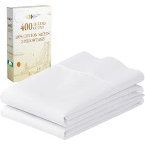 California Design Den Standard Queen Size Pillowcase Set - 400 Thread Count, 100% Cotton Sateen, Set of 2 Pillow Covers, Breathable, Cooling, Soft for Quality Sleep - Bright White