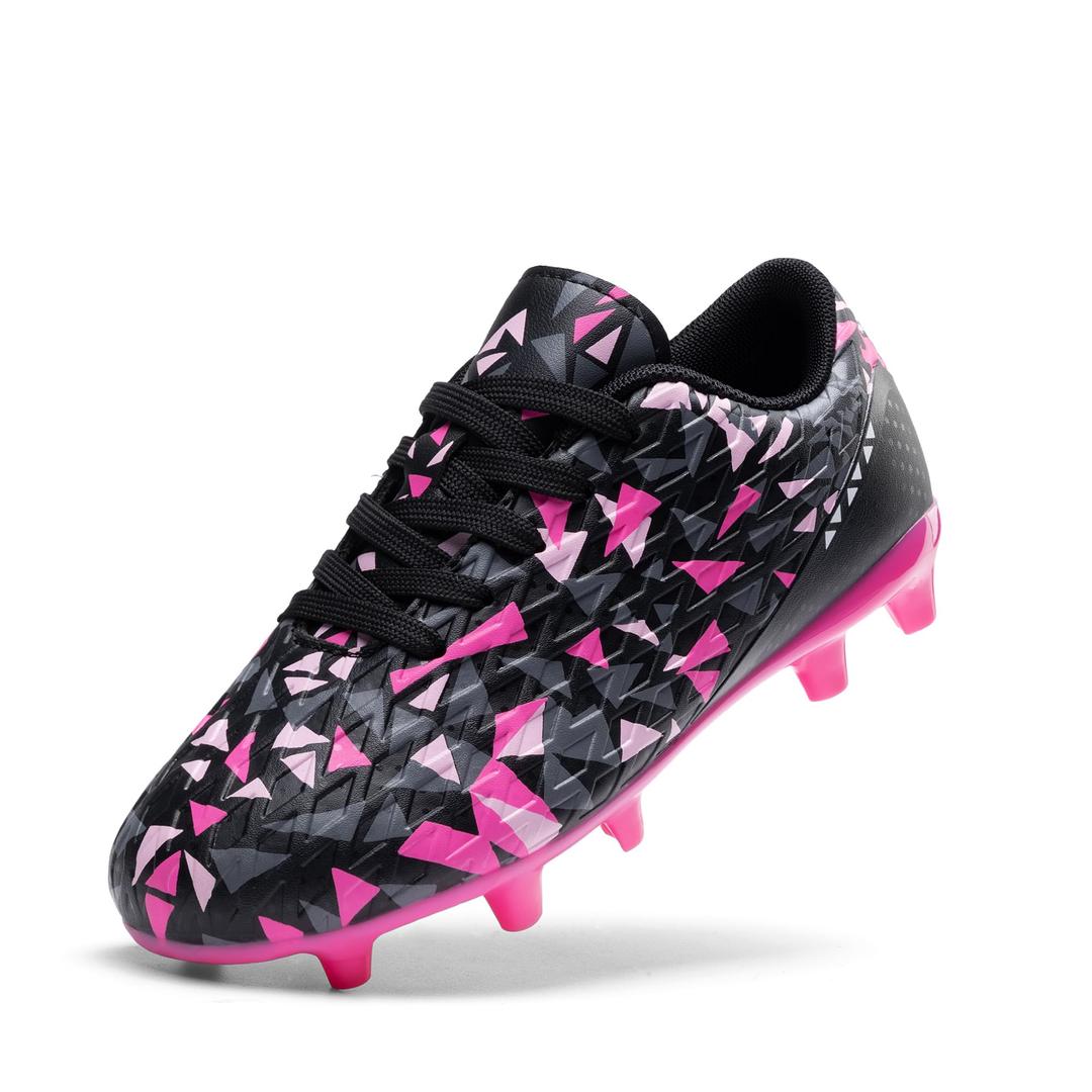 DREAM PAIRS Boys Girls Soccer Cleats Youth Firm Groud Athletic Outdoor Trainning Football Shoes for Little/Big Kid,Size 13.5 Little Kid,Black/Hot Pink,HZ19003K