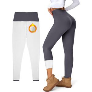 Women's Fleece Lined Leggings Weather Thick Thermal Warm Winter Tights Butt Lift High Waist Tummy Control Yoga Pants (Gray, S)
