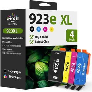 923XL 923e 923 Ink Cartridges for HP Printers: Replacement for HP 923XL Ink Cartridges Combo Pack to Work with OfficeJet Pro 8135 8130 8139 8138 8122 8120 8124 8125 8130 Printer (BK/C/Y/M, 4-Pack)