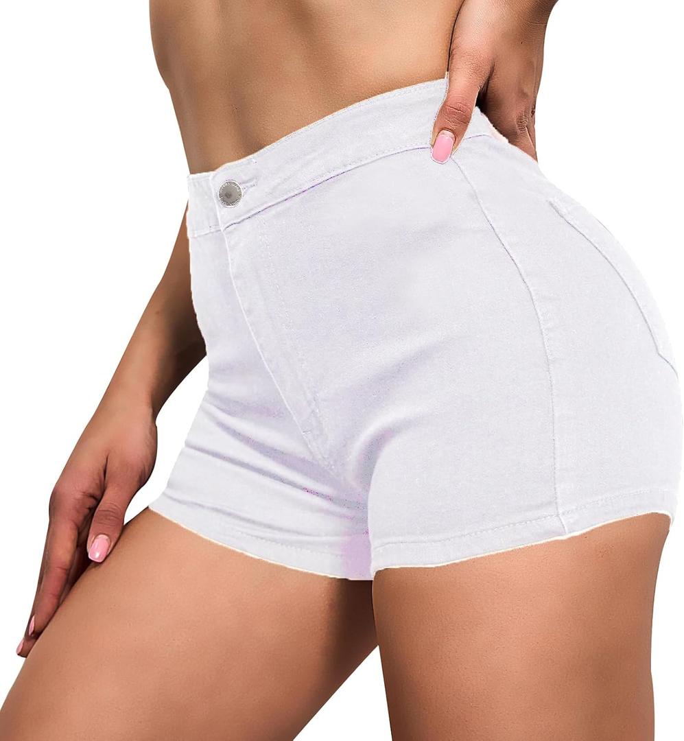VIPONES Jean Shorts Womens High Waisted Stretchy Sexy Butt-Lifting Hot Denim Shorts (Small, White)