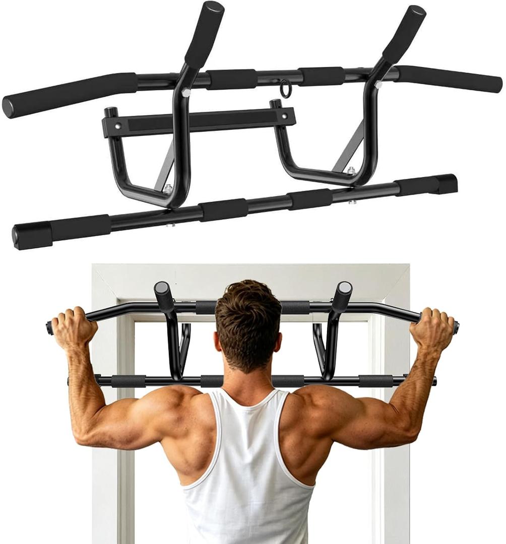 Pull Up Bar,New Pull Up Bar for Doorway,Pullup Bar Adjustable for Multiple Training Modes ，Doorway Pull Up Bar Easy To Install And Can Be Hung Without Drilling Holes,Wider And Larger With Anti-Slip Soft Pads,Can Bear 250 Pounds