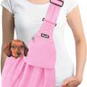SlowTon Dog Carrier Sling - Thick Padded Shoulder Strap Adjustable Dog Carriers for Small Dogs, Puppy Carrier Purse for Pet Cat with Front Zipper Pocket Safety Belt Machine Washable (PI, L), G-Pink Knitted Fabric