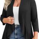 Anymiss Women's Spring Summer Plus Size Open Front Cardigan 3/4 Sleeve Lightweight Ruffle Hem 1X-6X (XX-Large, B-plus Size-black)