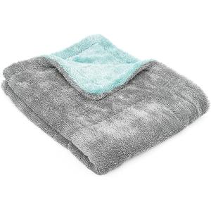 The Rag Company, The Liquid8r, Absorbent 70/30 Blend Microfiber Drying Towel for Cars, Trucks, and SUVs, Safe for Detailing, Scratch-Free, Twist Loop, 1100 GSM, 20x24 Inches, Aqua Blue/Grey