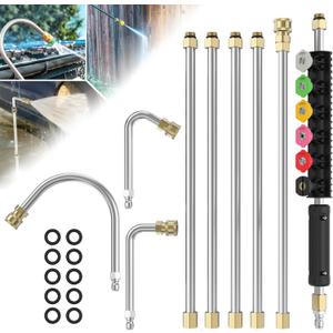 Sealegend Pressure Washer Extension Wand with 6 Spray Nozzle Tips for Gutter Cleaning up to 9FT, Upgrade Power Washer Lance with 30, 90, U-shaped Curved Rod, 1/4" Quick Connect, 4000 PSI