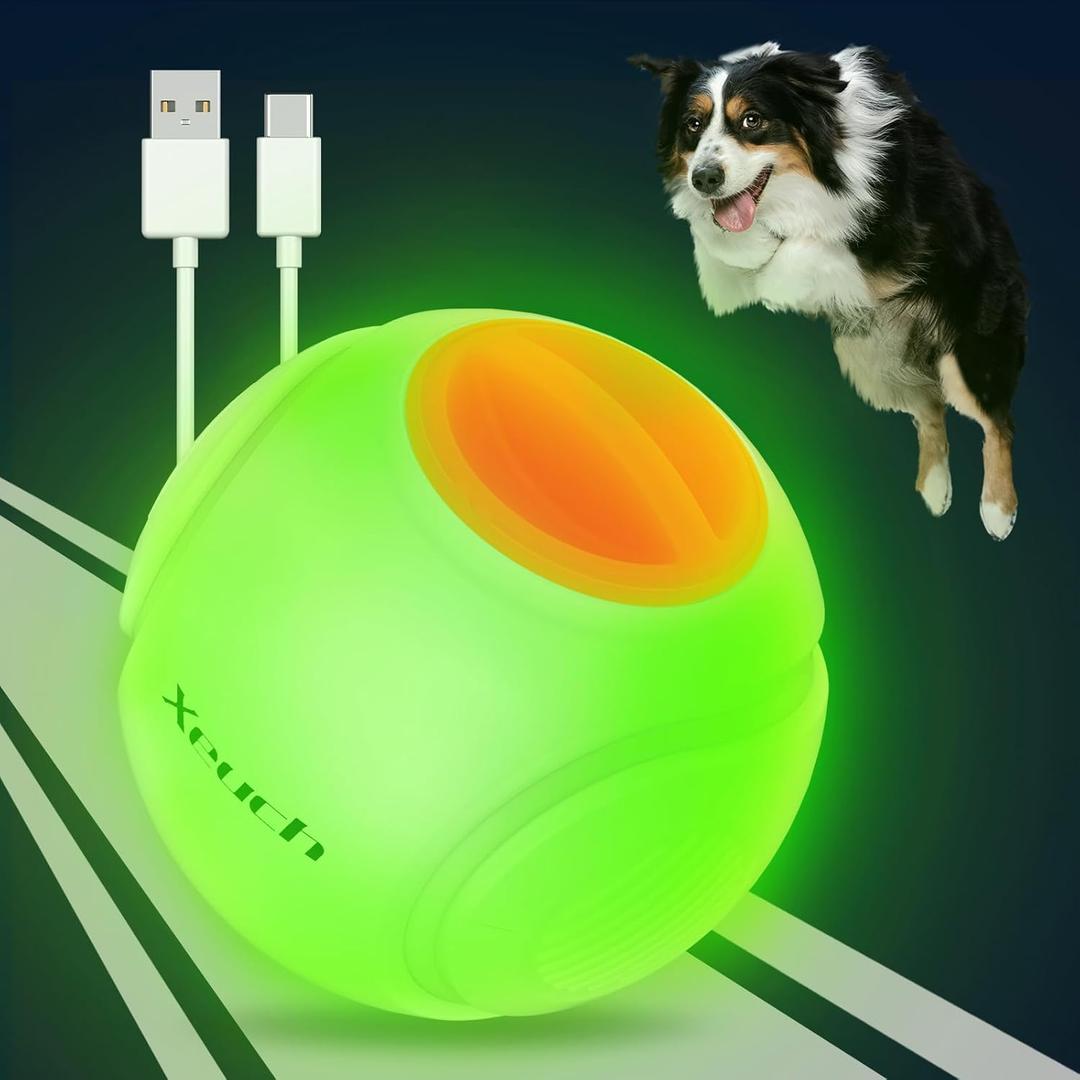 Xeuch LED Dog Ball Rechargeable, Light Up Dog Ball Toys, BounceActivated Durable Fetch Ball, Natural Rubber, Unique Scent, 2.5 inches, for Small & Medium Dogs (Orange)