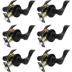 Privacy Door Lever Heavy Duty, 6 Pack Matte Black Left/Right Door Handles Reversible Wave Style Keyless Handing Lever, Bathroom and Rooms Privacy Door Lock