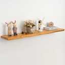 48" Rustic Elm Floating Shelves - Solid Wood Live Edge with Invisible Brackets, Wall Mounted Shelf for Living Room, Kitchen & Bathroom Decor, Natural