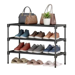 LOFTEY Shoe Rack, 3 Tier Non-Woven Shoe Shelf, Stackable Shoe Rack Organier for Closet, Front Door and Entryway, 28" Wide, Black