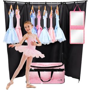 Dance Bag with Garment Rack and Curtain, 23" Rolling Dance Competition Duffle Bag with Garment Rack | Portable Dance Changing Room Suitcase for Dancers Athlete Livestreamer Cheerleaders