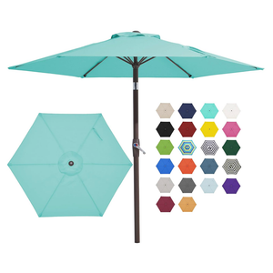 JEAREY 7.5FT Patio Umbrella Market Table Umbrella with 6 Sturdy Ribs, Push Button Tilt/Crank Outdoor Umbrella for Garden, Deck, Backyard, Pool, Peacock Blue