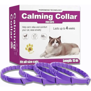 Cat Calming Collar, 4-Pack Pheromone Collars for Cats – Adjustable 15″, 60-Day Lasting Stress & Anxiety Relief, Helps Reduce Noise Fear, Scratching & Separation Anxiety（Pruple）