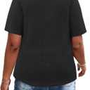 VISLILY Plus-Size-Summer-Tops for Women Henley V Neck T Shirts Short Sleeve Buttons Up Tunics Dressy Eyelet Blouses (Black)
