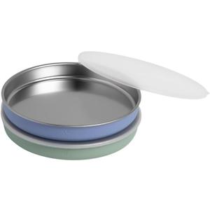 Elk and Friends 7.8 Stainless Steel Non Divided Plates with Silicone Sleeve + Storage Lid | Baby, Toddler, Kids | Dishwasher Safe | Dinner & Snack Plates | 2 Pack (SAGE/MISTY BLUE)