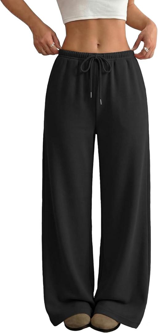 JEKAOYI Wide Leg Sweatpants for Women High Waisted Baggy Sweat Track Pants Drawstring Casual Lounge Pants with Pockets (Black, XL)
