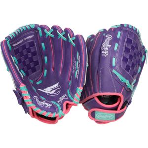 Rawlings | Sure Catch Youth Series Softball Glove | 11.5" | Right Hand Throw | Purple/ Pink/ Mint