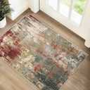 Washable Area Rugs 2'x3' Non-Slip Modern Abstract Soft for Living Room Entryway Bedroom Nursery, Print Pattern, Brown Rust Red Green Blue Multi