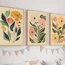 3Pcs Boho Floral Canvas Wall Art Pictures Abstract Flower Market Posters Prints Botanical Painting Wall Decor for Living Room Bedroom Home Office 24x16in Unframed