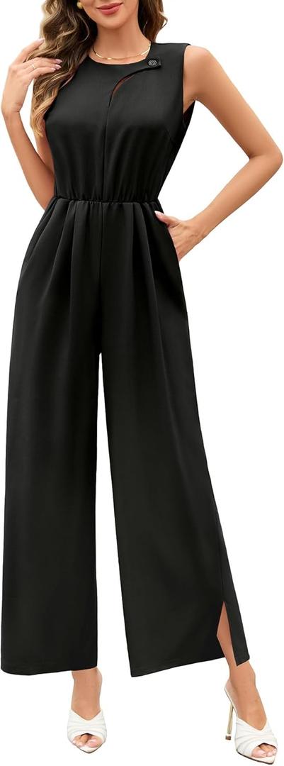 Dressystar Women's Formal Jumpsuits Dressy One Piece Outfits 2025 Summer Wide Leg Sleeveless Long Rompers With Pockets (XL)