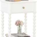 AWASEN White Nightstand, Small Side Table with Drawer for Living Room, Farmhouse End Bedside Table with Spindle Wood Legs for Bedroom, Office, White