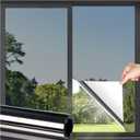 DOWELL Window Privacy Film, One Way Window Tint for Home, Static Cling Anti UV Sun Blocking Reflective Mirror Film, Heat Control See Out Not in Glass Tinting, Black Silver, 35.4" x 78.7"
