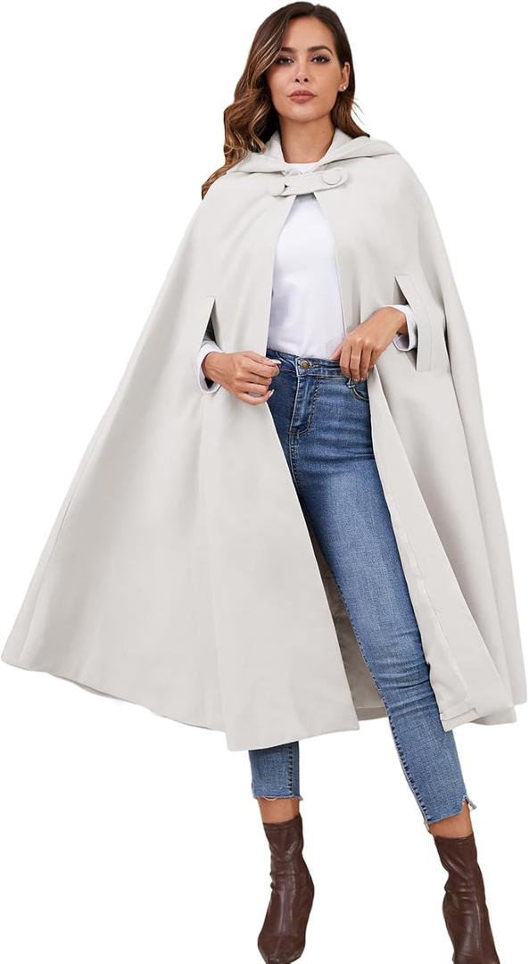 Gihuo Cape Poncho Women's Hooded Maxi Cloak Coat Winter Warm Long Cloak Cosplay Costumes Outerwear (Beige)