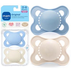 MAM Original Matte Baby Pacifiers 0-6 Months, Binky for Newborn Babies, BPA-Free Skin Soft Silicone Nipple, Easy to Clean, Developed with Medical Experts, 2 Pack, with Sterilizer Case, Made in Europe
