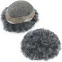 HAPPY&CC Gray Afro Curl Toupee Hair for Men Fine Mono Npu Black Hair Unit Piece with 50% Grey Hair System Replacement African American Toupee Wigs (10x8,1B50)
