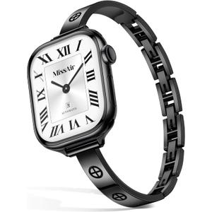 Missair Slim Bands Compatible with Apple Watch 38mm 40mm 41mm 42mm 44mm 45mm 46mm 49mm for Women, Thin Bracelet Dressy Designer Stainless Steel Metal Strap for iWatch Series 11 10 9 8 7 6 5 4 SE Ultra (Black)