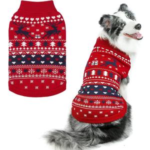 PUPTECK Christmas Dog Sweaters for Cold Weather, Soft Outfit Warm Winter Coat Knitted Dog Clothes for Small Medium Large Doggies Puppy Indoor Outdoor Walking, Colorful Design, Classic (Red)