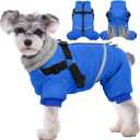 BRKURLEG Blue Dog Winter Coat, Cozy Winter Dog Jackets, Small Dogs Coat with Harness, Onesie Body Warm Puppy Christmas Jacket, Pet Reflective Cold Weather Jackets, Puppy Four-Legged Puffer Coats,Large