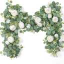 SOMYTING 2 Pack 13FT Flower Garland, Artificial Rose Vine Fake Flower Garland Silk Rose Peony Hanging Vine Faux Floral Vine for Wedding Party Arch Table Wall Backdrop Decoration (White)