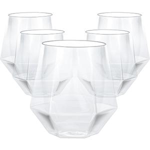 Goodluck 40 PCS Diamond Stemless Plastic  Whiskey Glasses, 12 Oz Disposable Cocktail Glasses, Suitable for Weddings, Birthday Parties, Family Gatherings, Bars, etc (Clear)