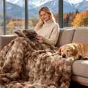Luxury 1000GSM Faux Rabbit Fur Throw Blanket, Tie-Dye Brown, Ultra Soft Plush 3D Bubble Design, Reversible Mink Brown Blanket for Couch, Sofa, Bed & Living Room, 50"x60", Gift for Women & Family