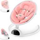 BabyBond Baby Swings for Infants, Bluetooth Infant Swing with Music Speaker, 3 Seat Positions, 5 Point Harness Belt, 5 Speeds and Remote Control - Portable Baby Swing for Indoor and Outdoor , Pink 