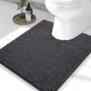 Smiry Luxury Chenille Toilet Rugs U-Shaped 24x20, Soft Absorbent Non-Slip Contour Bathroom Rugs for Toilet, Machine Washable Contoured Bath Mats, Charcoal Grey