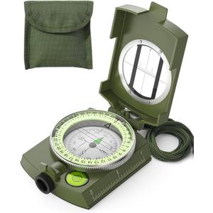 Sportneer Compass: Accurate Durable Lightweight Orienteering Compass with Strap and Carrying Case, Glow in The Dark Waterproof Hiking Essentials for Camping Backpacking, Best Survival Gifts for Kids (Army Green)