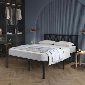 Avenco 14 Inch Full Size Bed Frame with Headboard, Metal Platform Bed Frame, Full Bed Frame No Box Spring Needed, Easy Assembly, Heavy Duty Slats Support, Black