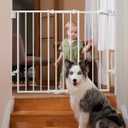 Babelio 26-43" No Bottom Bar Baby Gate for Babies, Elders and Pets, 2-in-1 Hardware Mount Dog Gate for The House, Stairs and Doorways, with Large Walk Thru Door, White (26-43" W, 28" H)
