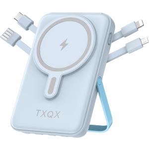 Wireless Portable Charger 10000mAh,Magnetic Power Bank with Built-in Cables LED Display,22.5W PD Fast Charging for Magsafe Battery Pack Compatible with iPhone16/15/14/13/12/Pro/Pro Max(Blue)