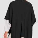 PULI Womens Cable Knit Open Front Poncho Sweater Chunky Warm Shawls Cape for Fall Winter (Black)