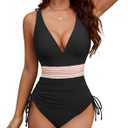 Century Star Tummy Control Swimsuits for Women 1 One Piece Bathing Suit Full Coverage Shapewear Slimming Color Block Swimwear (Large)