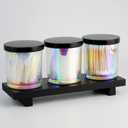 MKOSAB 3 Pack Qtip Holder,Apothecary Jars for Cotton Balls,Swabs,Floss Picks,Hair Ties,Glass Bathroom Organizers and Storage Container with Lids Tray Set,Bathroom Vanity Accessories Decor (Black)