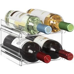 Lifewit Plastic Stackable Wine Rack for Refrigerator, Cabinet, Countertop,Wine Bottle Holder, Water Bottle Organizer for Fridge, Pantry, Hold 4 Bottles (Clear)
