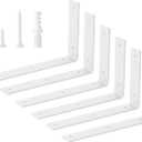 Heavy Duty Shelf Brackets Floating L Shelf Bracket, Brackets for Shelves, L 12" x H 6" x W1.5 Wall Shelf Brackets for DIY, Suitable for Study, Kitchen, Living Room, Bathroom (White, 6 Pack)