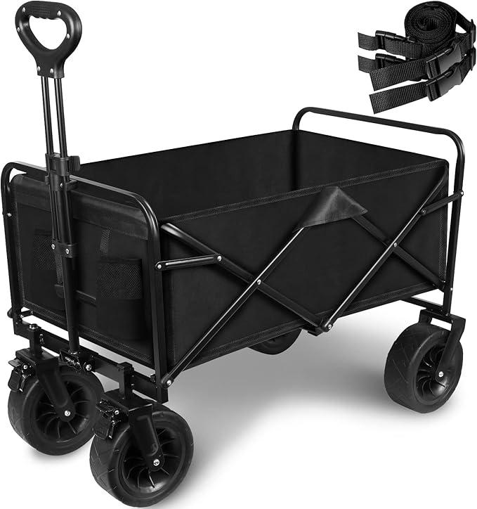 Collapsible Wagon Cart with Big All-Terrain Wheels and Drink Holders, Beach Wagon Stroller for Garden Camping Fishing Sports Shopping Collapsible Wagon Cart with Big All-Terrain Wheels and Drink Holders, Beach Wagon Stroller for Garden Camping Fishing Sports Shopping
