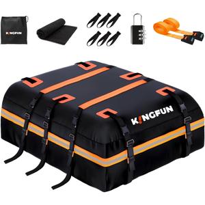 Kingfun Car Rooftop Cargo Carrier Bag, Waterproof 15 Cubic Feet Car Roof Luggage Carrier for All Vechicles with/Without Racks, Includes Anti-Slip Mat, 8 Reinforced Straps, 6 Door Hooks,Luggage Locks