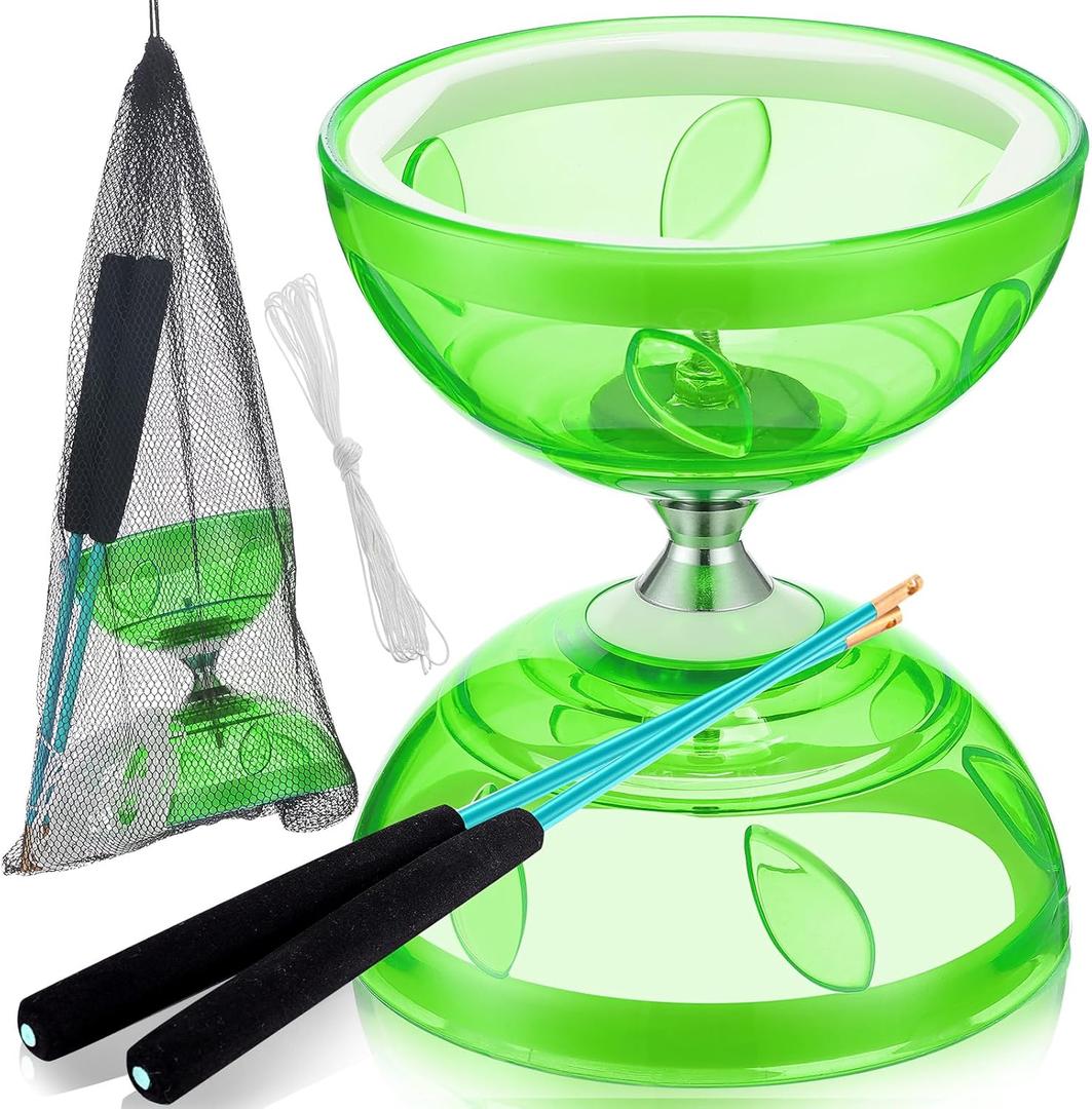 Simgoing Chinese Yoyo Diabolo Set Includes Colorful Chinese Yoyo with 2 Pieces Diabolo Sticks, 1 Piece String, 1 Net Bag for Fun(Green,Popular Style)