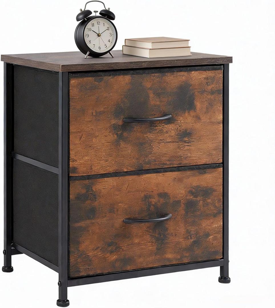 NEWBULIG Night Stand, Small Dresser with Two Fabric Drawers & Wooden Top, Bedside Table End Table for Bedroom Living Room, College Dorm Side Tables Living Room Nightstands, Brown (11.8"D x 18"W x 20"H(1P))